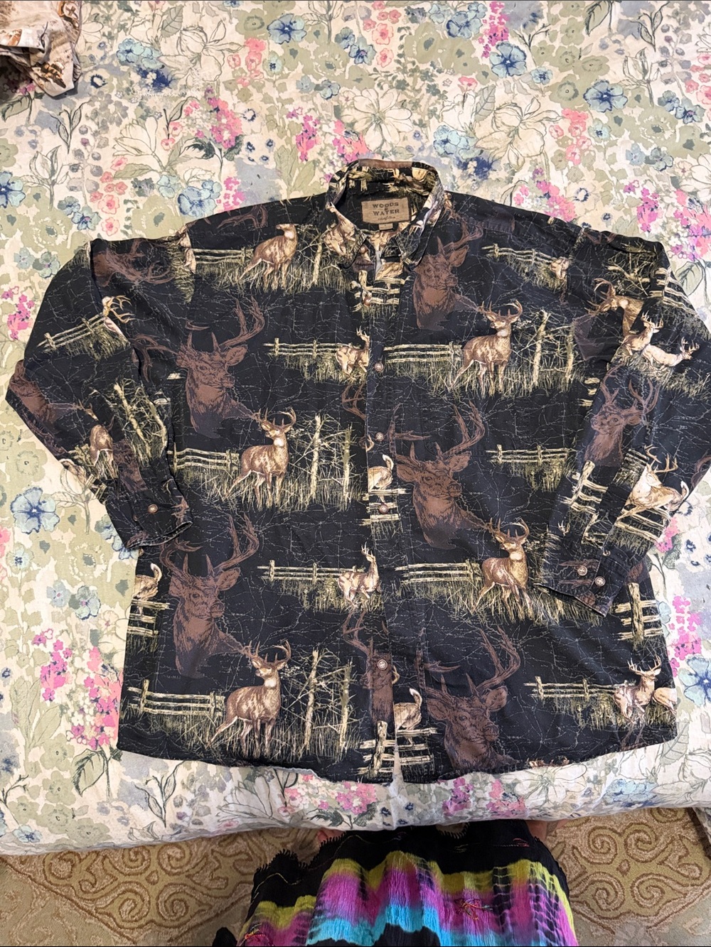 Woods and Water Men's Cotton Button-Up Deer Print Shirt